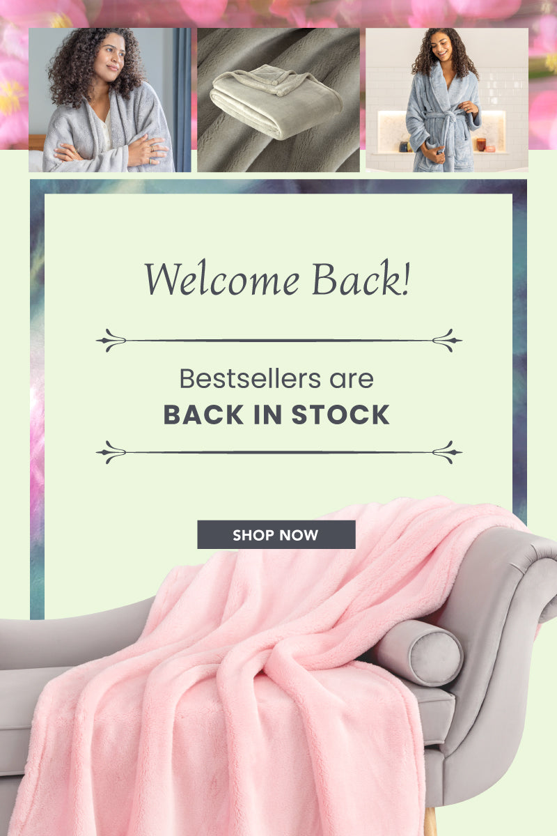 Welcome back! bestsellers are BACK IN STOCK! Collage of various product in core fabrications in a spring color palette.