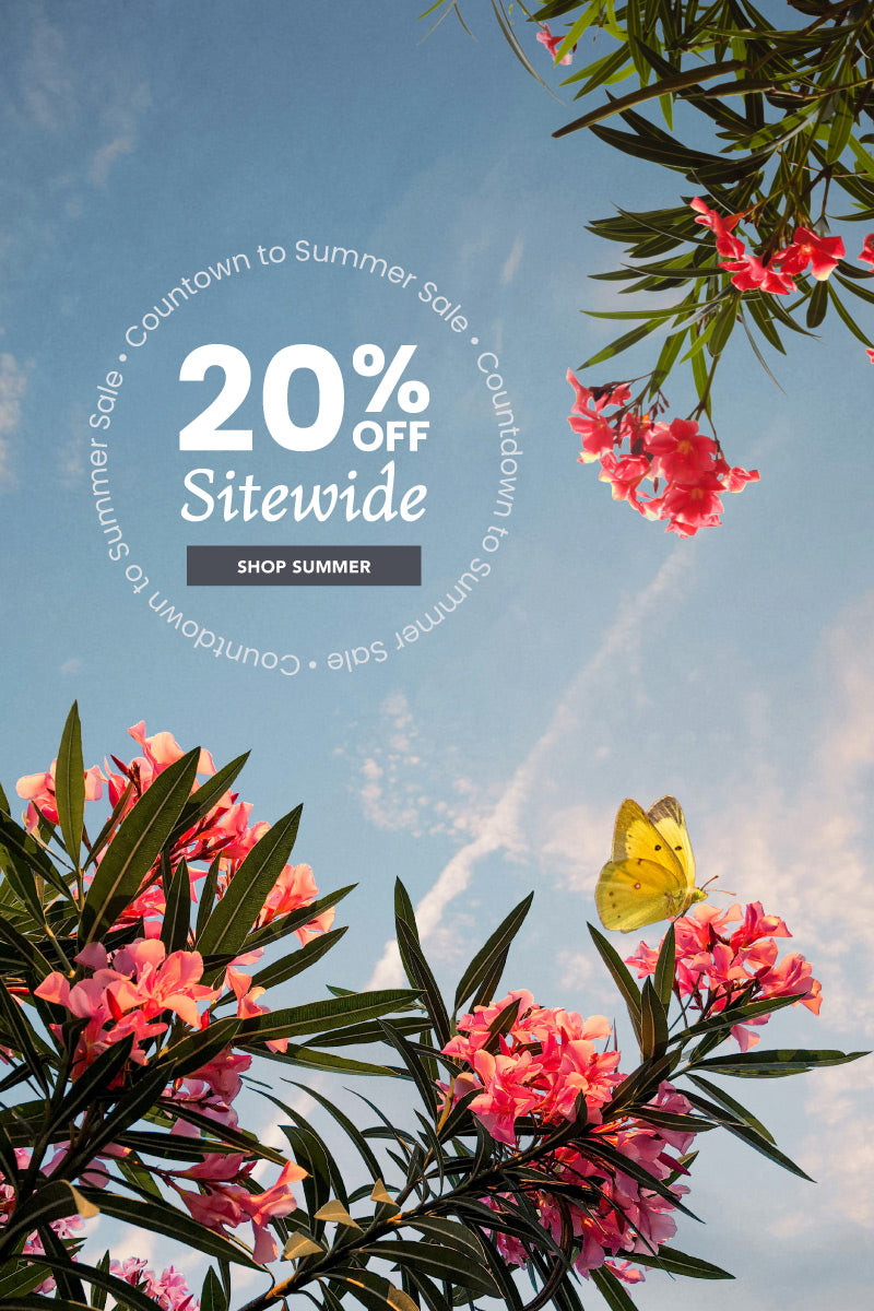 Countdown to Summer Sale. 20% off sitewide. Shop summer. 
