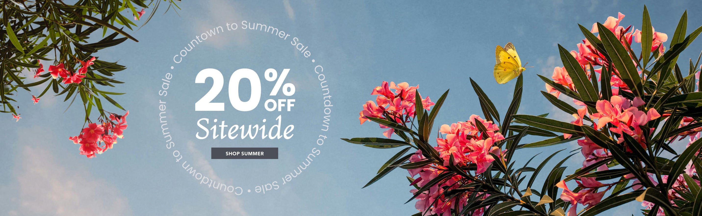Countdown to Summer Sale. 20% off sitewide. Shop summer. 