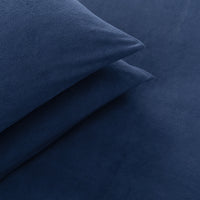 Close-up of All-Season Microfleece Sheet Set pillowcases in Navy