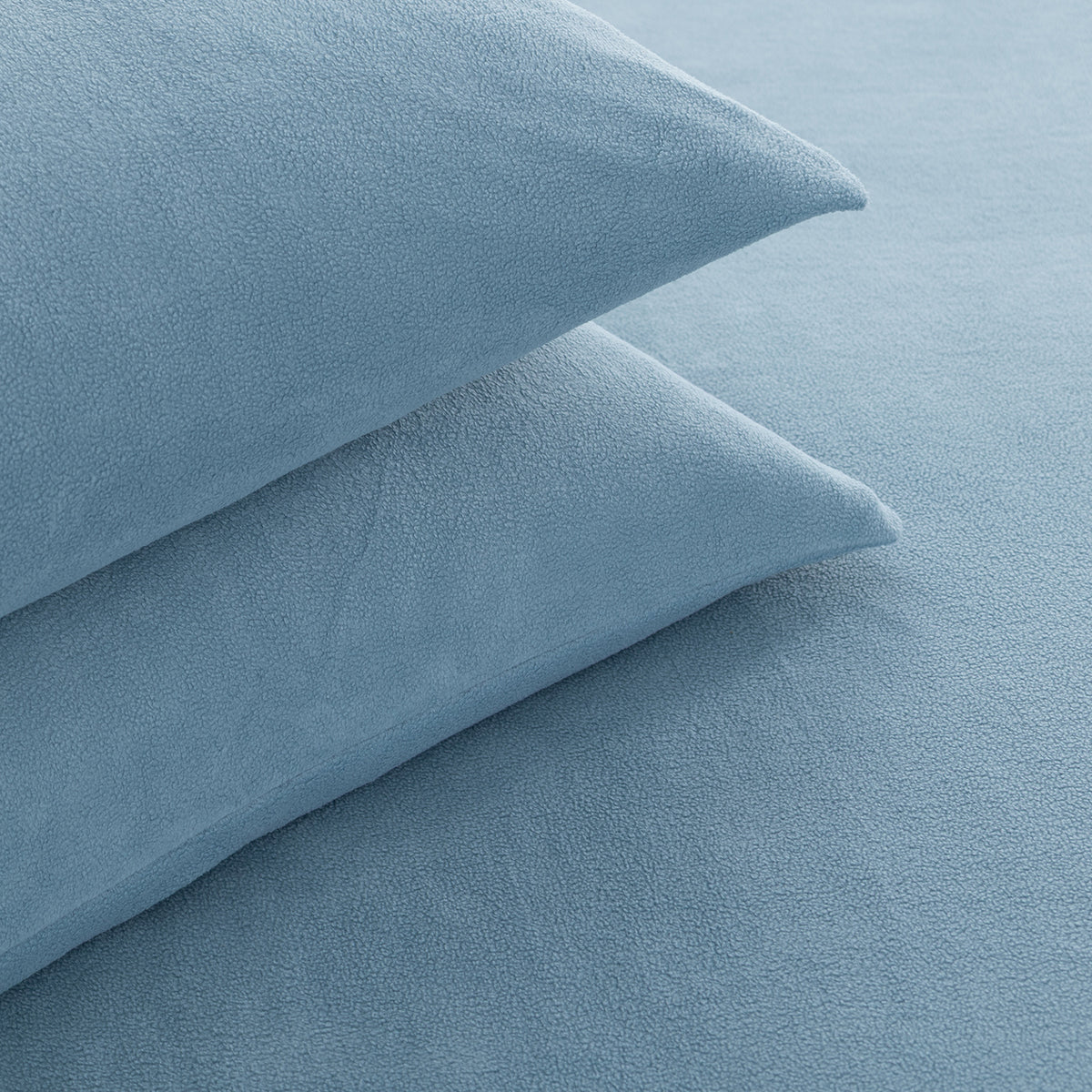 Close-up of All-Season Microfleece Sheet Set pillowcases in Slate Blue
