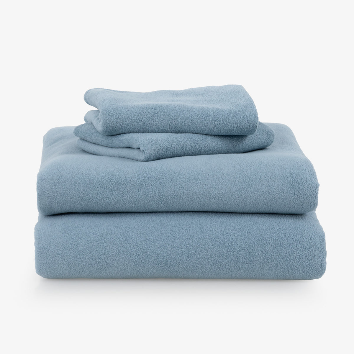 All-Season Microfleece Sheet Set in Slate Blue, folded on a white background