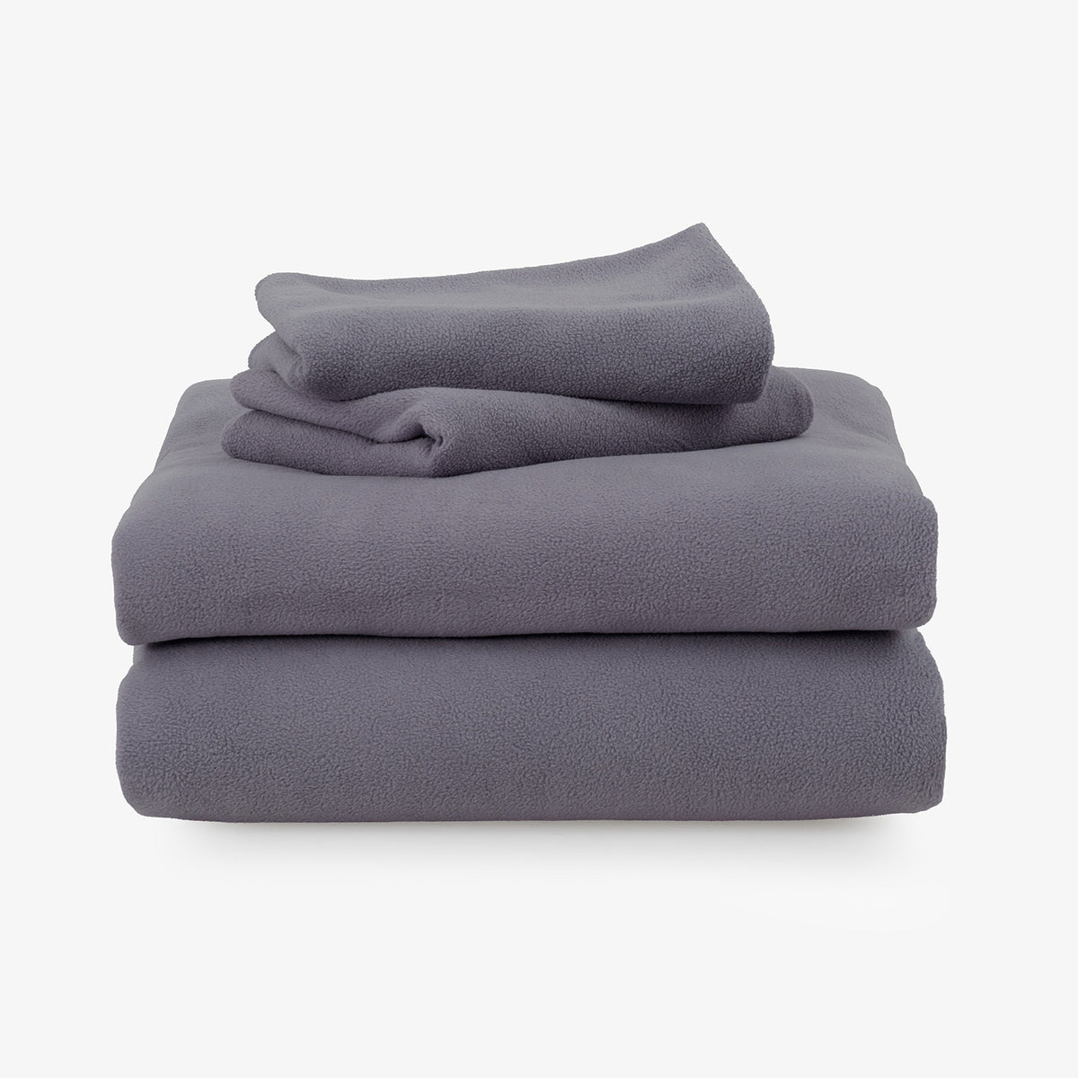 All-Season Microfleece Sheet Set in Space Grey, folded on a white background