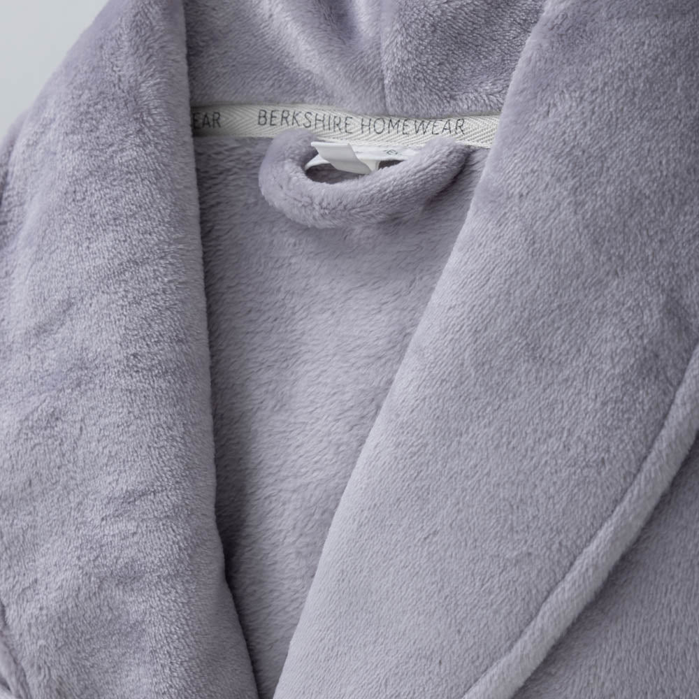A close-up showing the soft, velvety texture of a lilac colored VelvetLoft Robe.