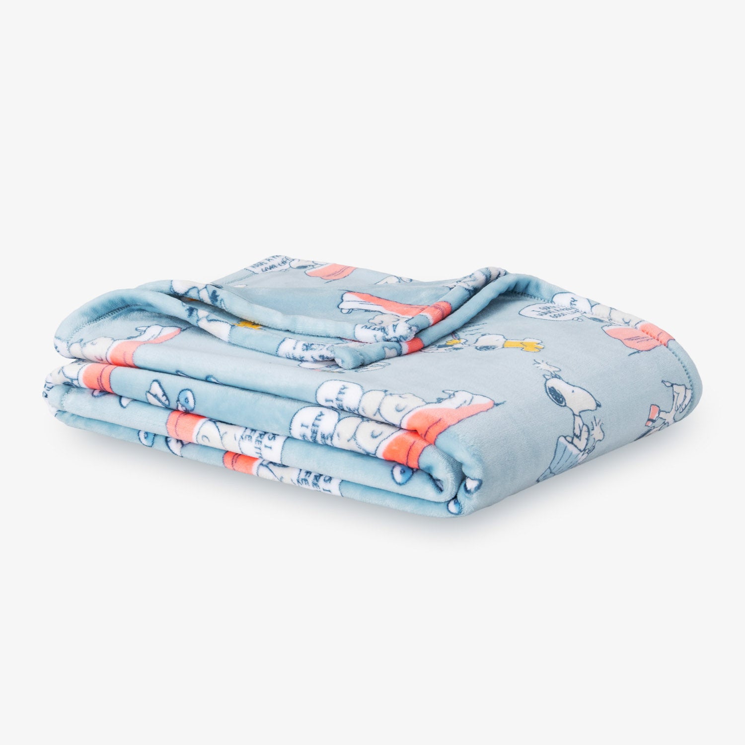 Blue Peanuts 75th Anniversary Throw folded neatly on a white surface.