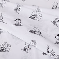 Close up of a Peanuts printed microfiber sheet set.