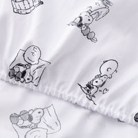 Close up of a Peanuts printed microfiber sheet set.