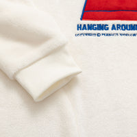 Close up of the cuff on our Peanuts social club embroidered lounge hoodie.