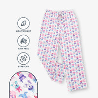 Krisys Mast Lounge Pants info graphic indicating lightweight, airy feel, and stretchy.