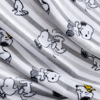 A grey striped peanuts throw blanket.