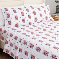 Bedding set with American flag design on a white background
