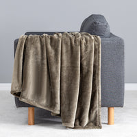 Premium VelvetLoft® Throw in Kalamata, draped over the arm of a gray sofa, close view