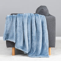 Premium Extra-Fluffy™ Throw in Arona draped over the arm of a gray sofa, close view