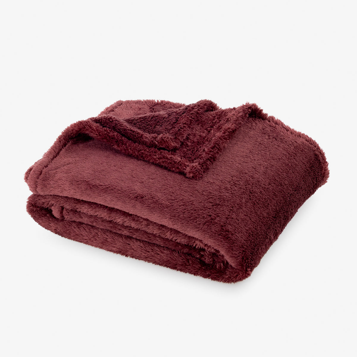 Premium Extra-Fluffy™ Throw in Deep Fig, folded on a white background