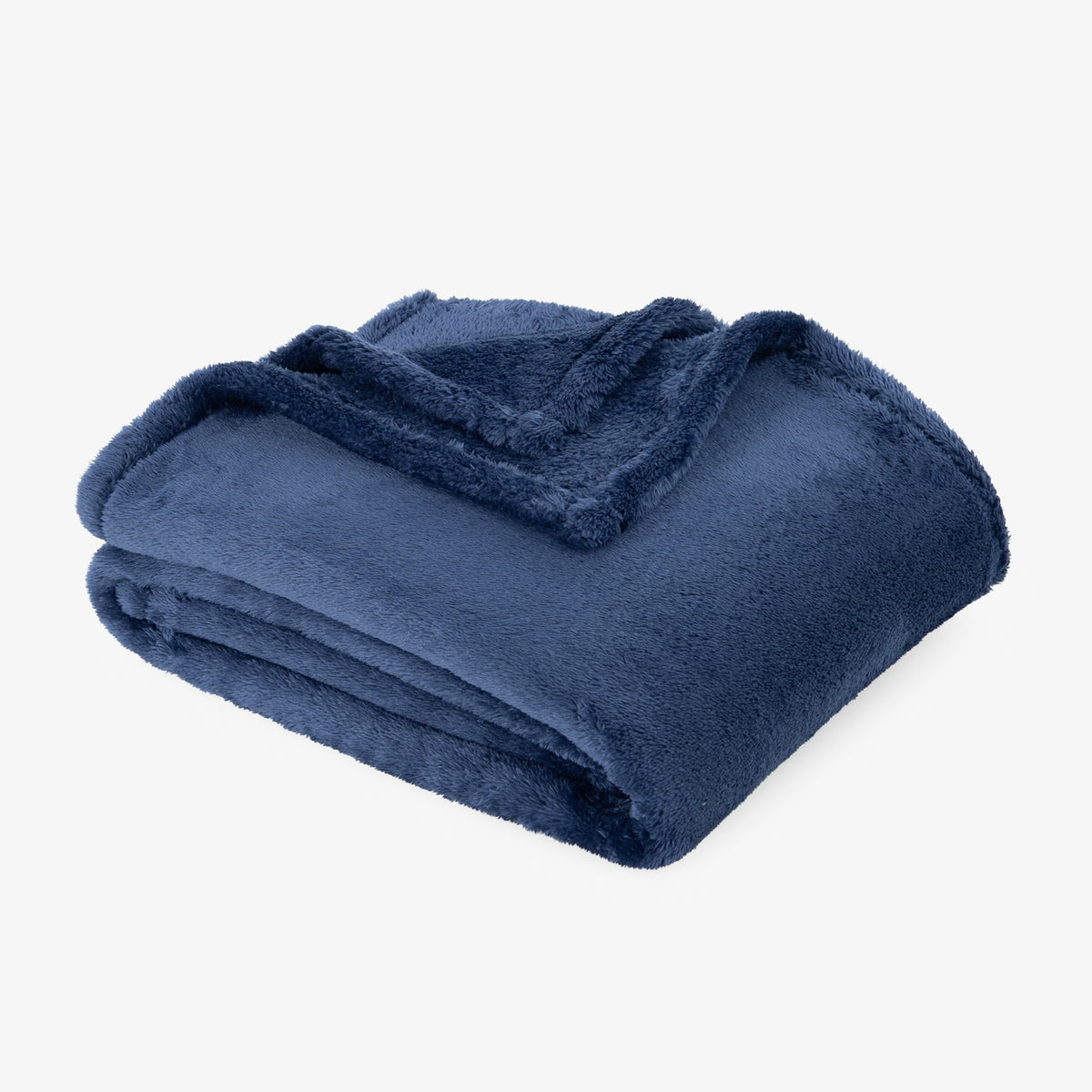 Premium Extra-Fluffy™ Throw in Dress Blue, folded on a white background