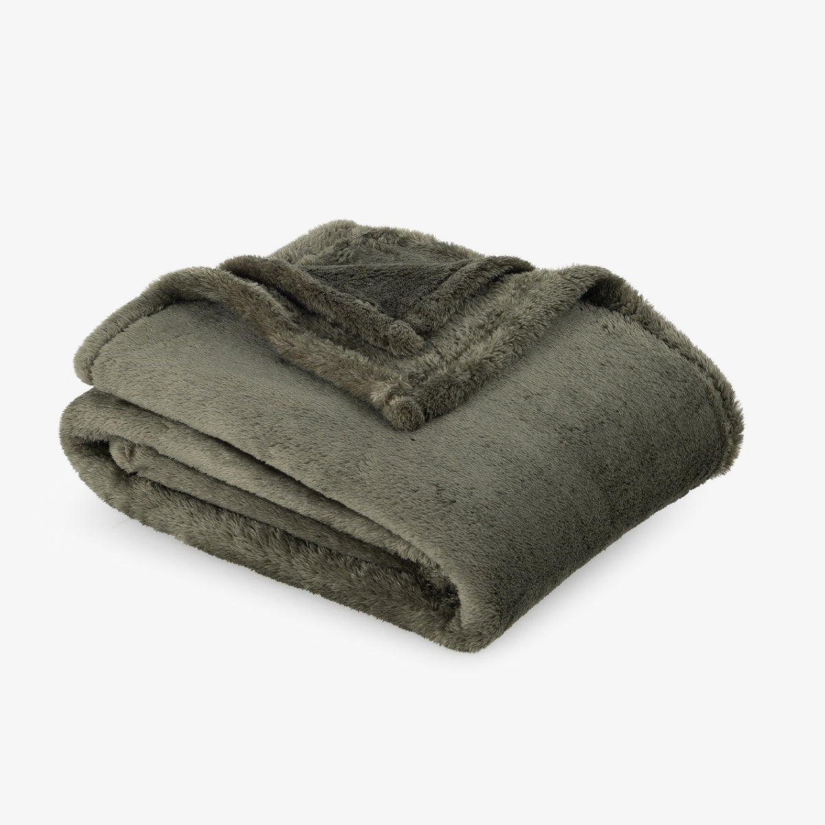 Premium Extra-Fluffy™ Throw in Ivy, folded on a white background