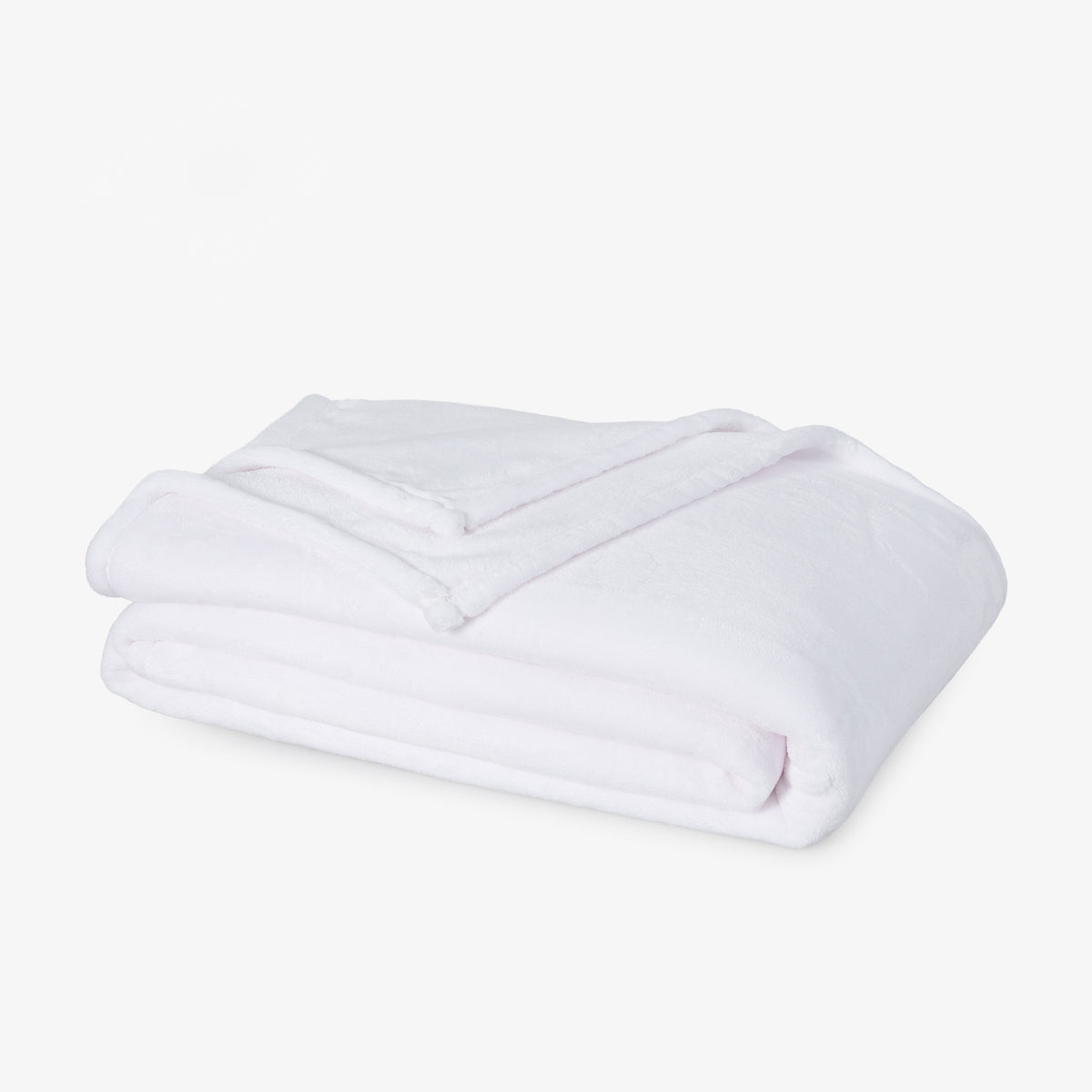 Premium VelvetLoft® Blanket in True White, folded on a white background