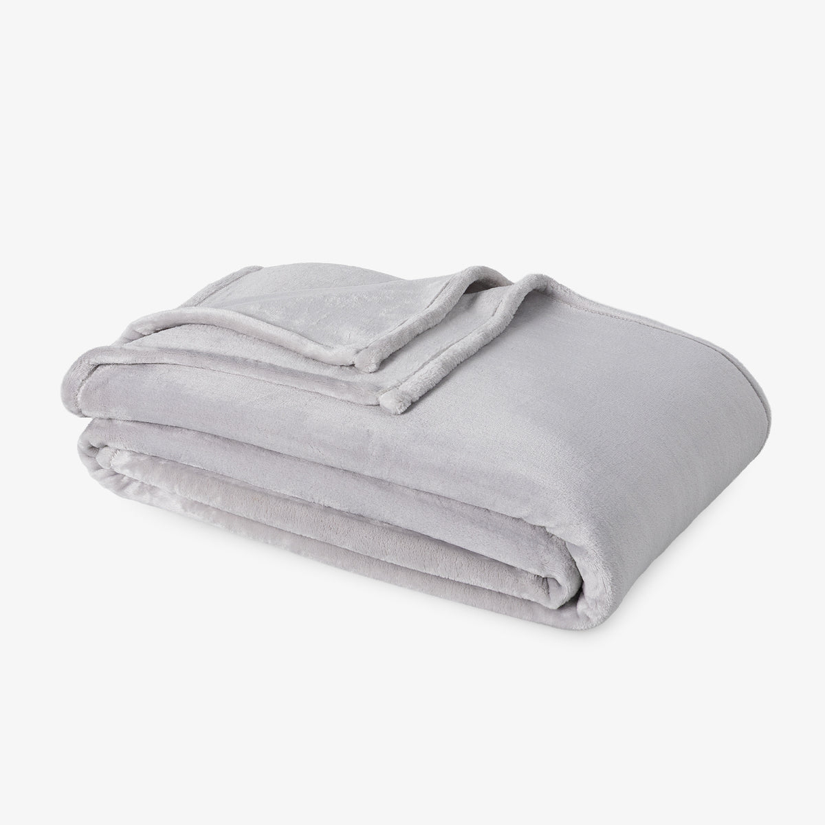 Premium VelvetLoft® Blanket in Wisp Grey, folded on a white background