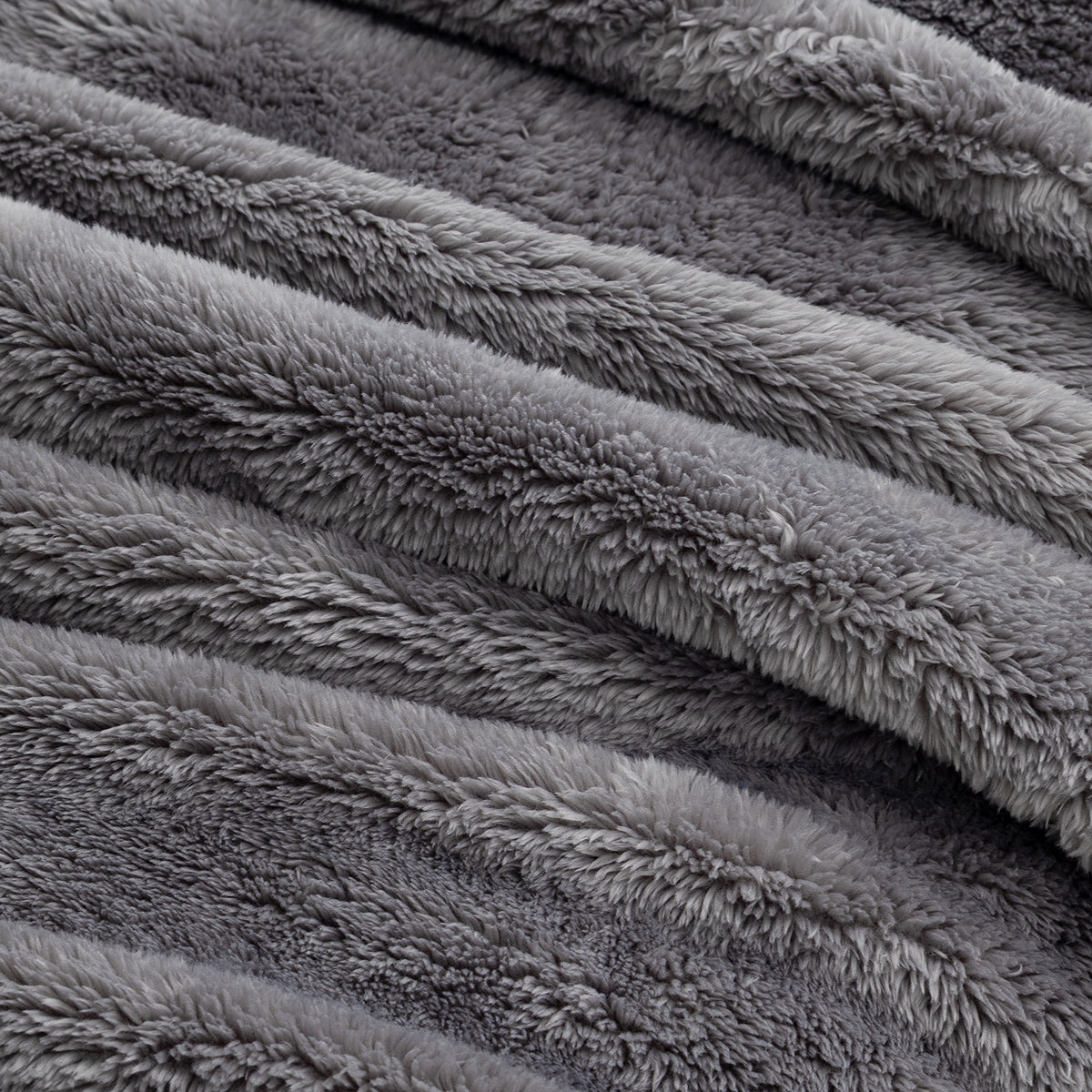 Close-up of Premium Extra-Fluffy™ high-pile plush in Amherst Gray