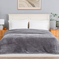 Premium Extra-Fluffy™ Blanket in Amherst Gray on a made bed, front view