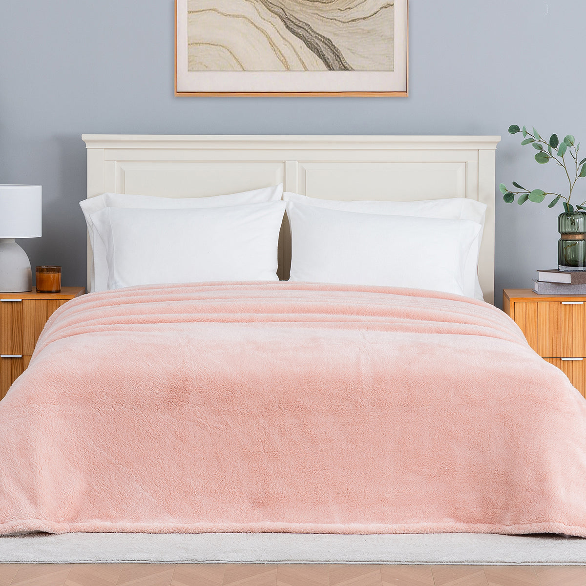 Premium Extra-Fluffy™ Blanket in Country Lane on a made bed, front view