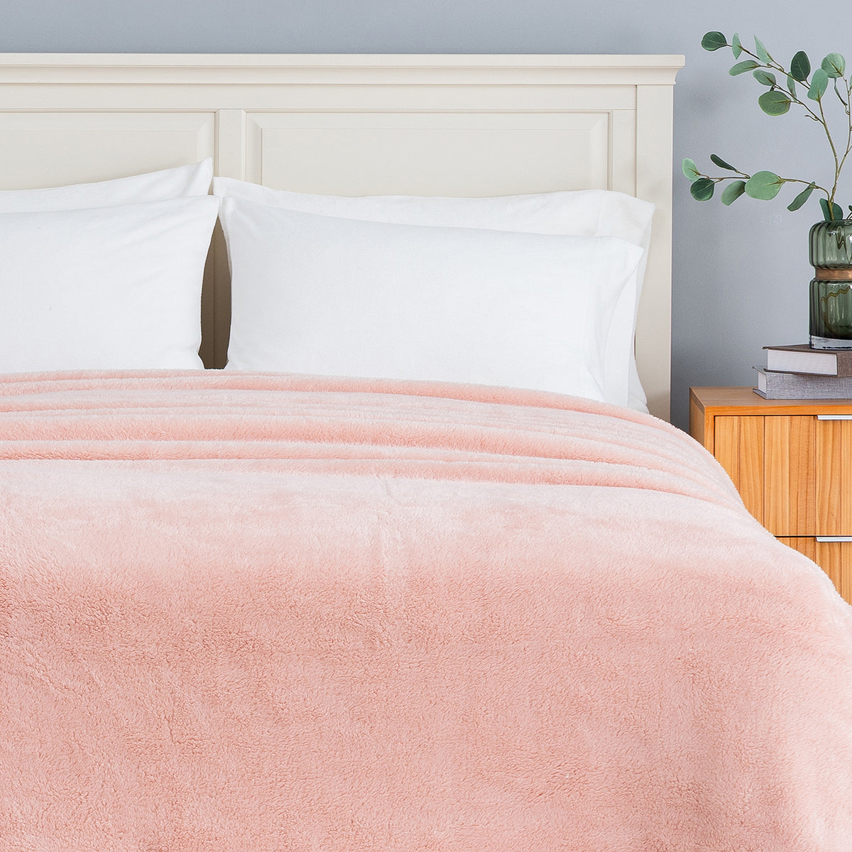Premium Extra-Fluffy™ Blanket in Country Lane turned down at the head of a bed, close view