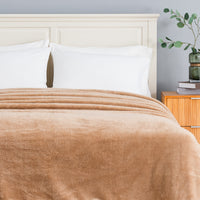 Premium Extra-Fluffy™ Blanket in Prosecco turned down at the head of a bed, close view