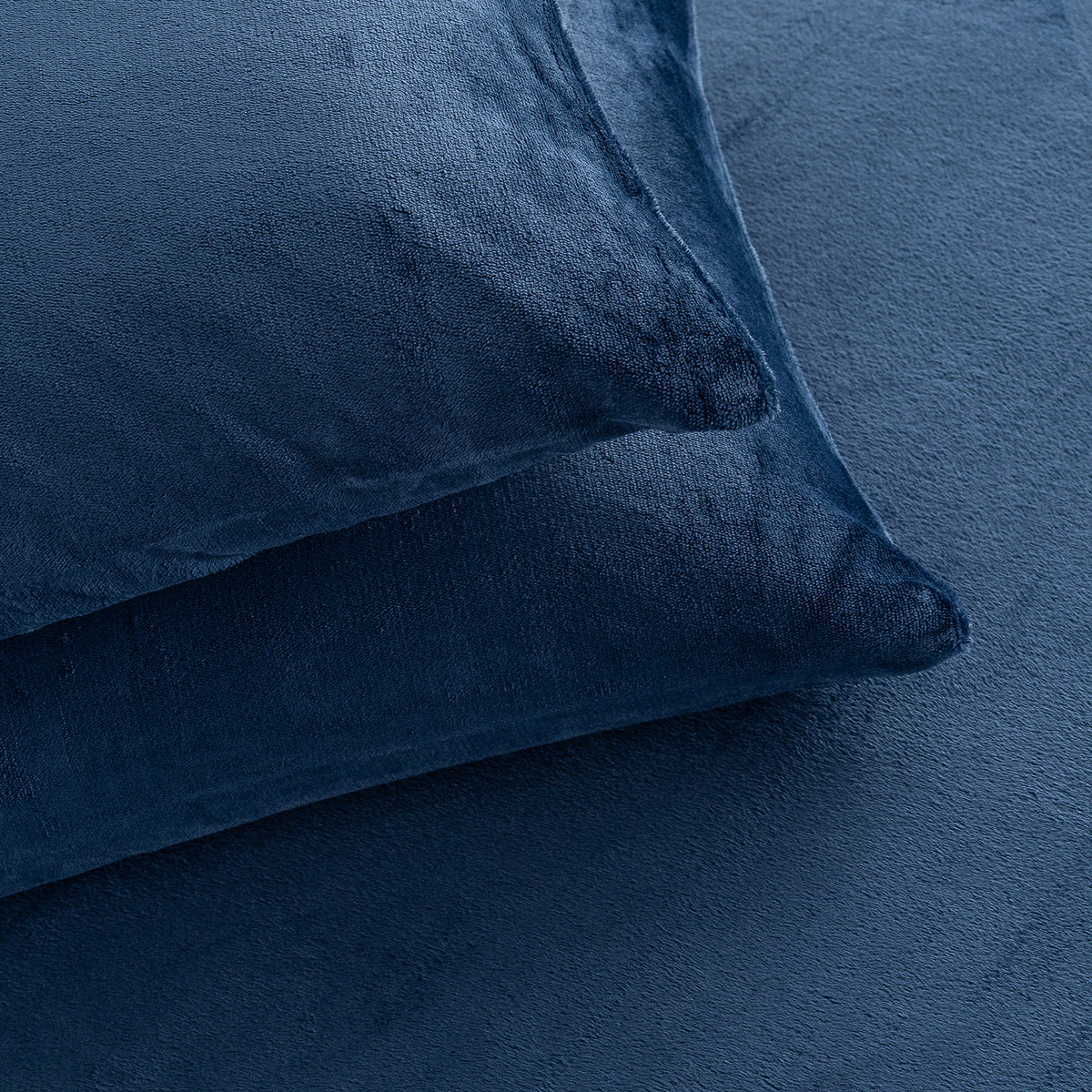 Close-up of VelvetLoft® Plush Sheet Set pillowcases in Dress Blues