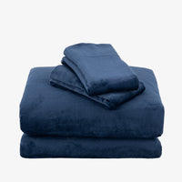 VelvetLoft® Plush Sheet Set in Dress Blues, folded on a white background