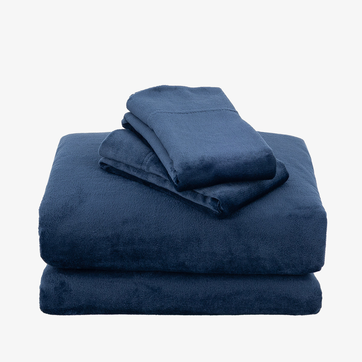 VelvetLoft® Plush Sheet Set in Dress Blues, folded on a white background