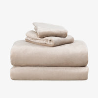 VelvetLoft® Plush Sheet Set in Hummus, folded on a white background