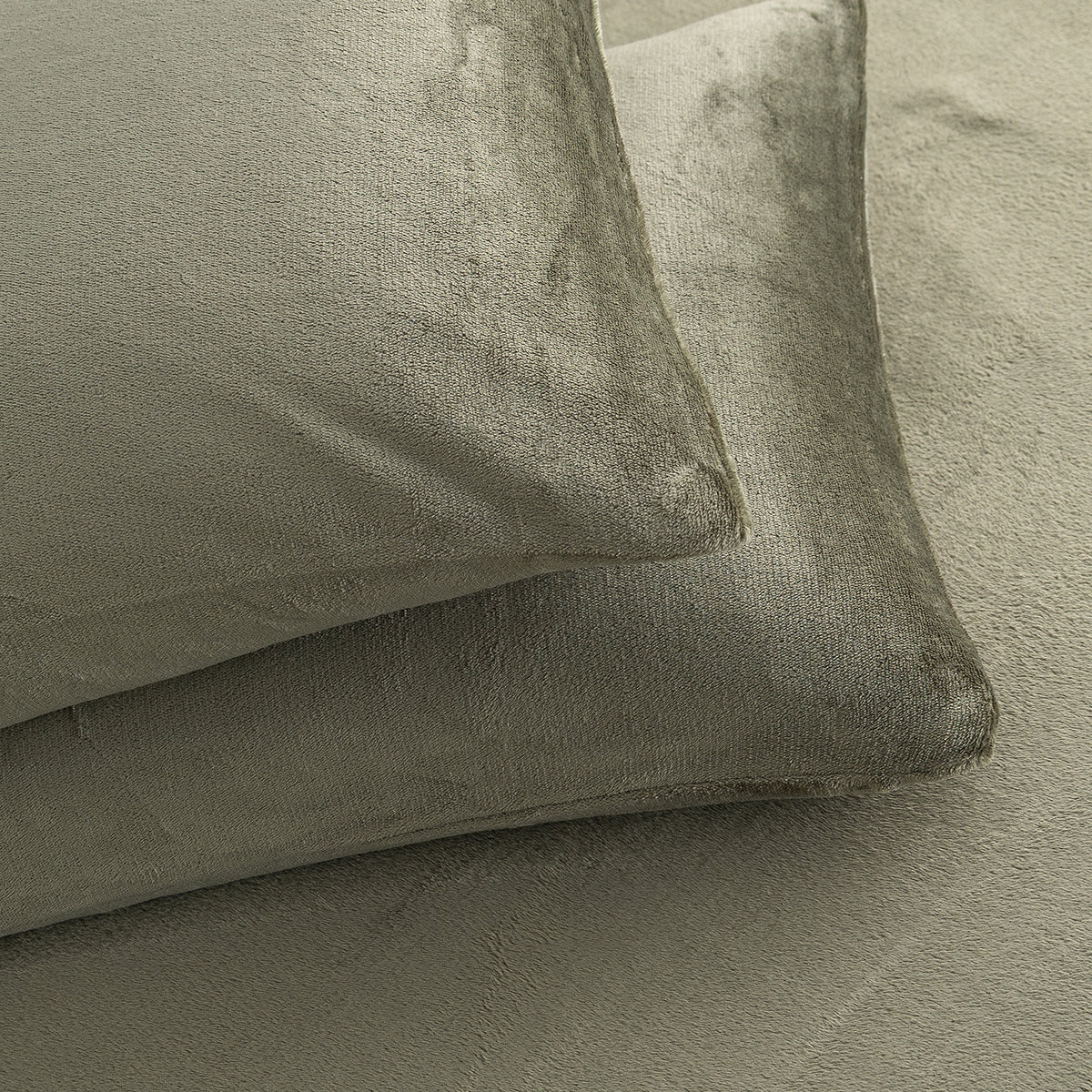 Close-up of VelvetLoft® Plush Sheet Set pillowcases in Ivy