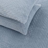 Close-up of VelvetLoft® Plush Sheet Set pillowcases in Textured Polar Blue