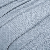Close-up of the raised cable pattern on the VelvetLoft® Plush Sheet Set in Textured Polar Blue
