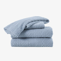 VelvetLoft® Plush Sheet Set in Textured Polar Blue, folded on a white background