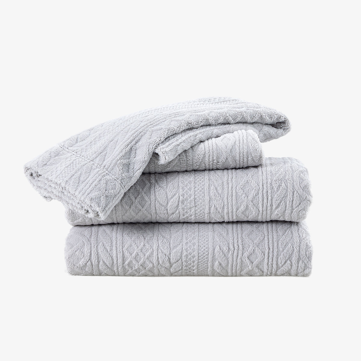 VelvetLoft® Plush Sheet Set in Textured Wisp Grey, folded on a white background